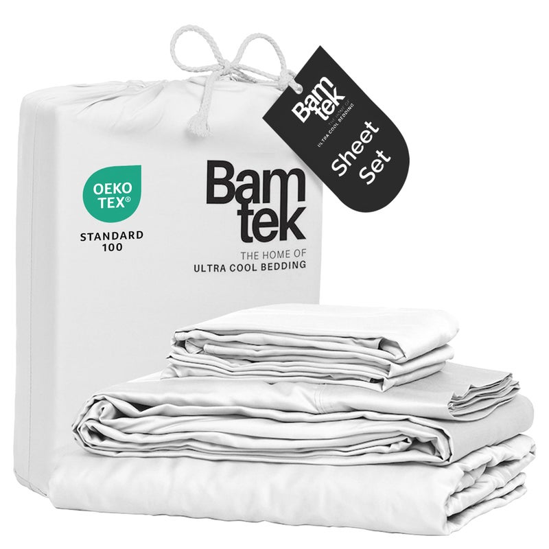 Bamtek 100% Viscose from Bamboo Sheets King Size, Super Soft Bedding Set, 4PC Cooling Sheets for Hot Sleepers, Vegan Silk Moisture Wicking, Organically Grown Bedsheet, White - 76" x 80" - Image 1
